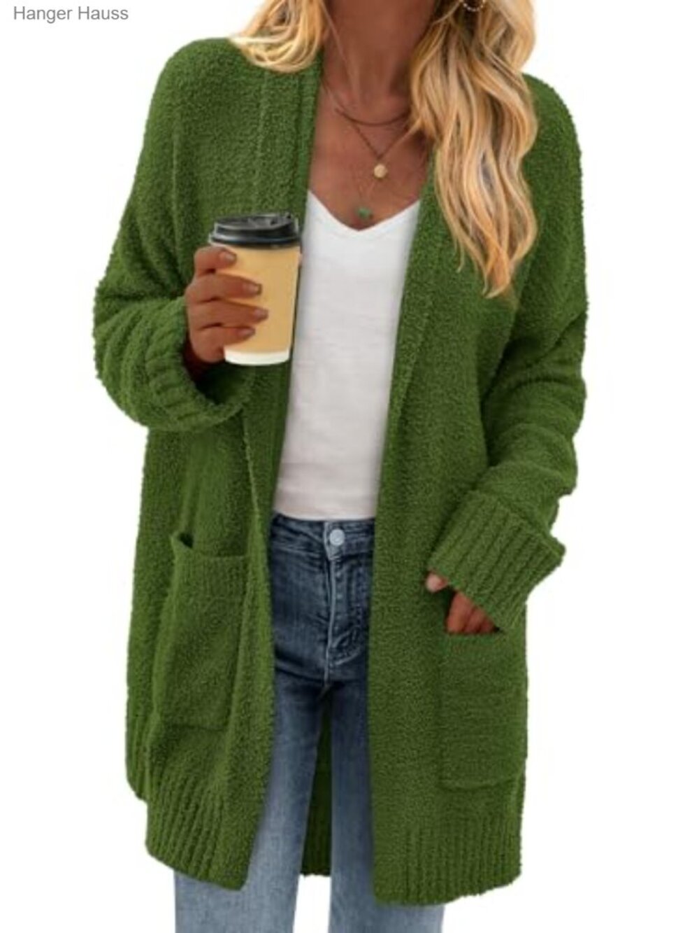 Fuzzy Knit Long Chunky Cardigan Open Front Oversized Sweater